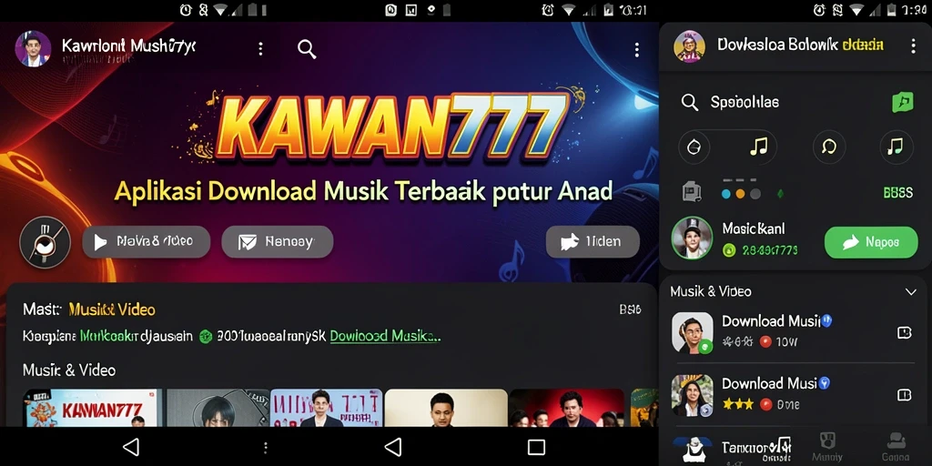 Antarmuka aplikasi KAWAN777 untuk Download Musik yang intuitif.