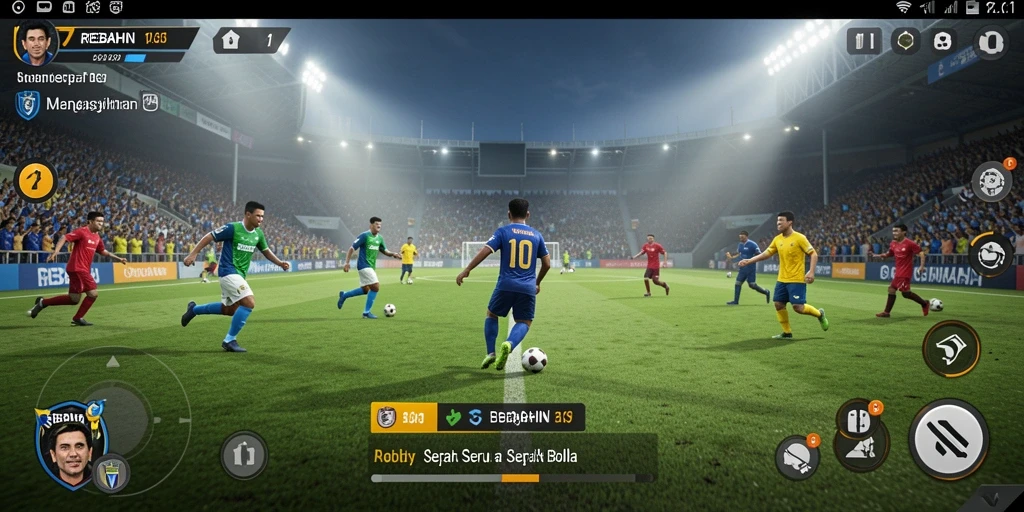 Tampilan antarmuka <strong>REBAHIN</strong> yang menarik dengan aksi sepak bola yang mendebarkan.