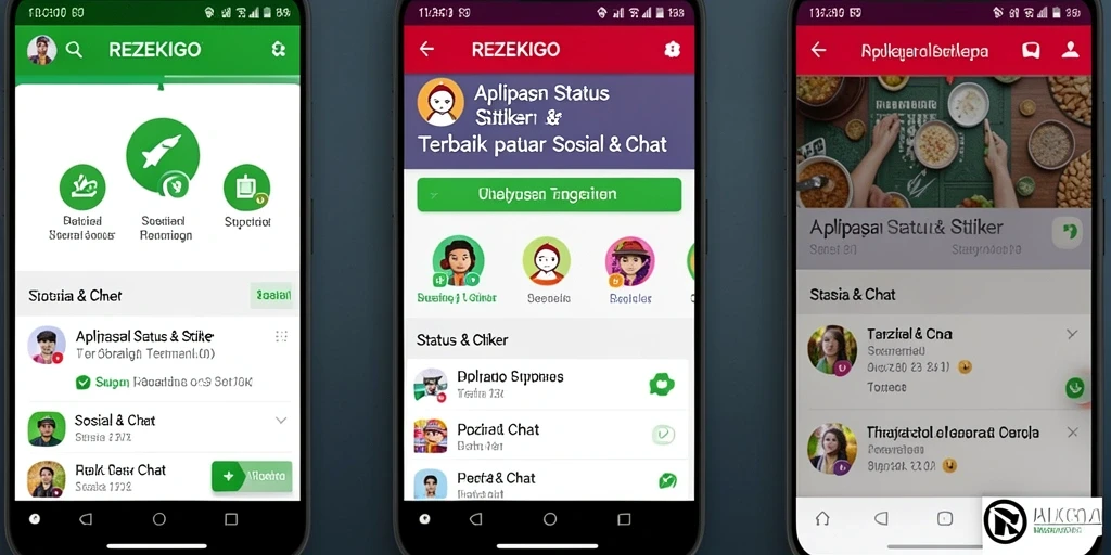 Antarmuka menarik dengan berbagai stiker dan status yang kaya.